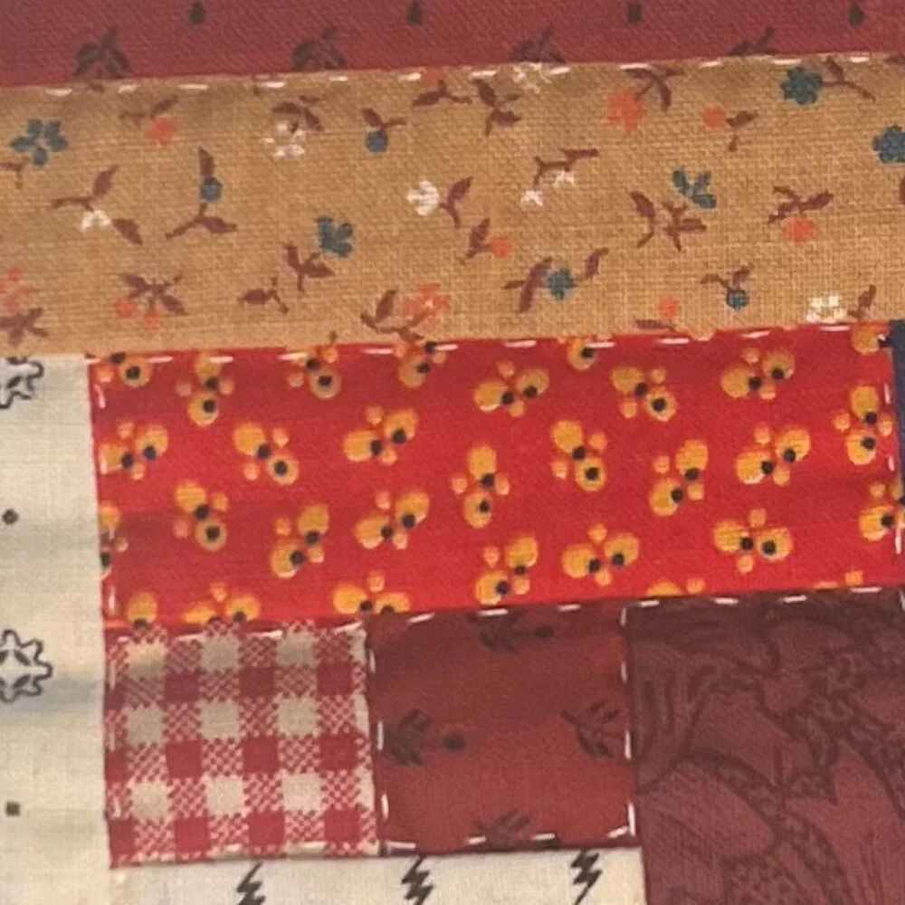 Handcrafted Hand Stitched Quilted Patchwork Log Cabin White Stars Table Topper